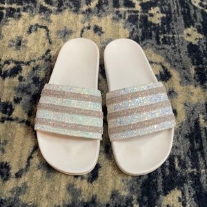 Adidas Adilette white glitter slides